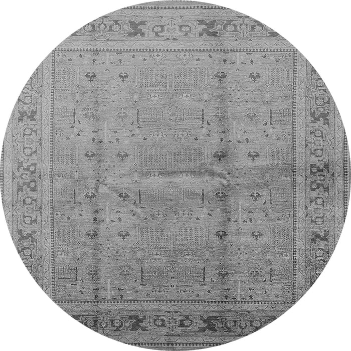 Round Machine Washable Oriental Gray Industrial Rug, wshurb2957gry