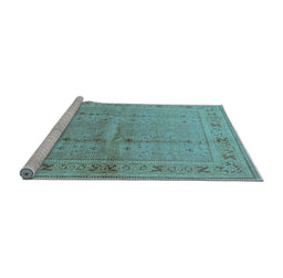Sideview of Machine Washable Oriental Light Blue Industrial Rug, wshurb2957lblu