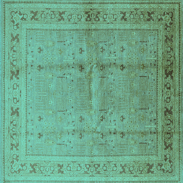 Square Machine Washable Oriental Turquoise Industrial Area Rugs, wshurb2957turq