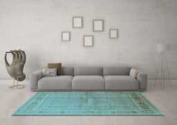 Machine Washable Oriental Light Blue Industrial Rug in a Living Room, wshurb2957lblu