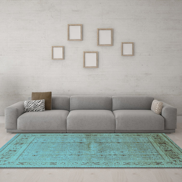 Machine Washable Oriental Light Blue Industrial Rug in a Living Room, wshurb2957lblu