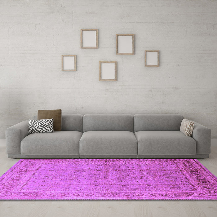Machine Washable Oriental Purple Industrial Area Rugs in a Living Room, wshurb2957pur