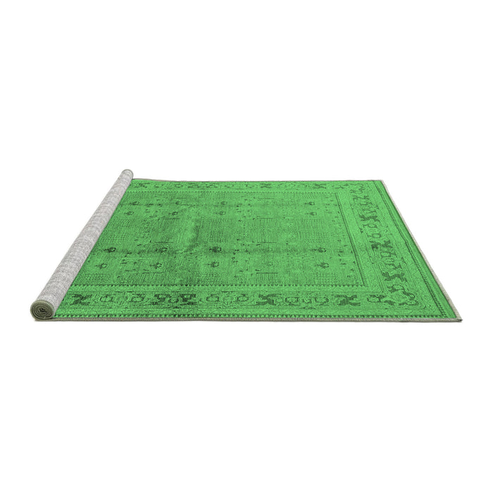 Sideview of Machine Washable Oriental Emerald Green Industrial Area Rugs, wshurb2957emgrn