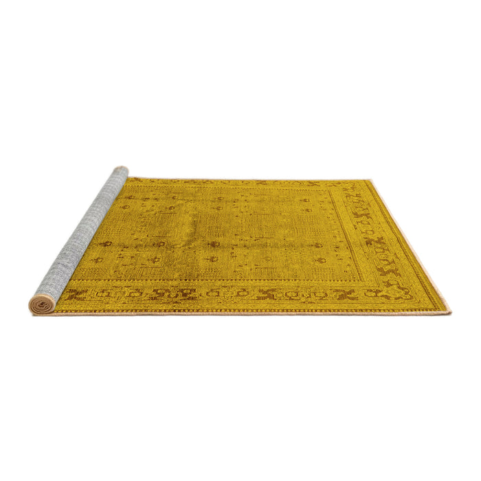 Sideview of Machine Washable Oriental Yellow Industrial Rug, wshurb2957yw