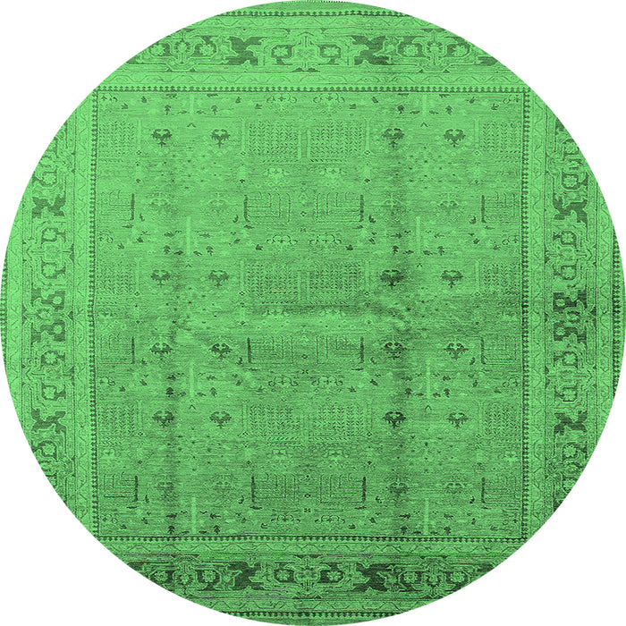 Round Machine Washable Oriental Emerald Green Industrial Area Rugs, wshurb2957emgrn