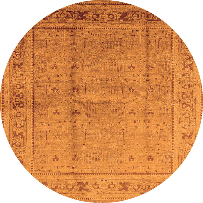Round Machine Washable Oriental Orange Industrial Area Rugs, wshurb2957org