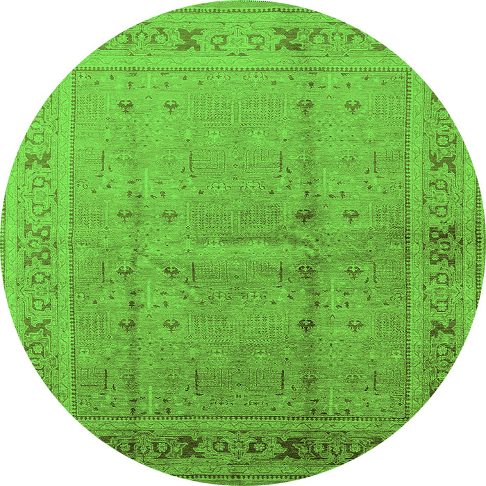 Round Machine Washable Oriental Green Industrial Area Rugs, wshurb2957grn