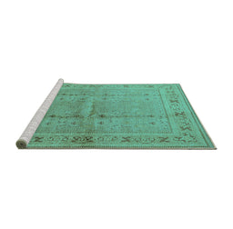 Sideview of Machine Washable Oriental Turquoise Industrial Area Rugs, wshurb2957turq