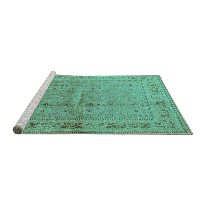 Sideview of Machine Washable Oriental Turquoise Industrial Area Rugs, wshurb2957turq