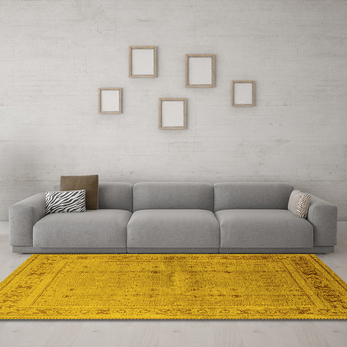 Machine Washable Oriental Yellow Industrial Rug in a Living Room, wshurb2957yw