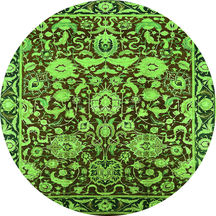 Round Machine Washable Oriental Green Industrial Area Rugs, wshurb2958grn