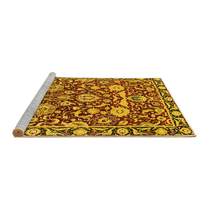 Sideview of Machine Washable Oriental Yellow Industrial Rug, wshurb2958yw