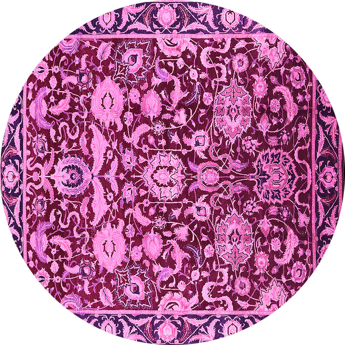 Round Machine Washable Oriental Pink Industrial Rug, wshurb2958pnk