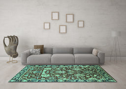 Machine Washable Oriental Turquoise Industrial Area Rugs in a Living Room,, wshurb2958turq