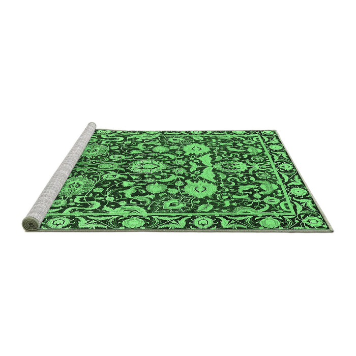 Sideview of Machine Washable Oriental Emerald Green Industrial Area Rugs, wshurb2958emgrn