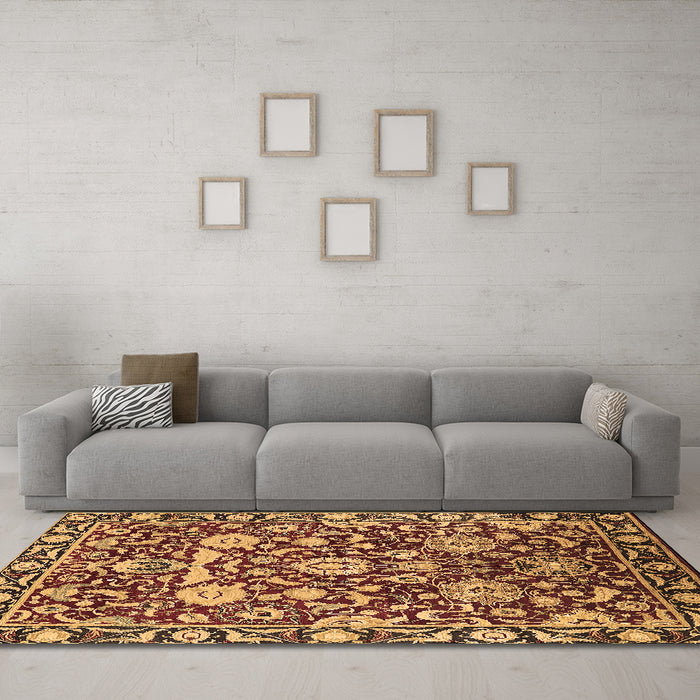 Machine Washable Oriental Brown Industrial Rug in a Living Room,, wshurb2958brn