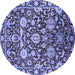 Round Machine Washable Oriental Blue Industrial Rug, wshurb2958blu