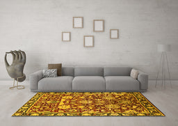 Machine Washable Oriental Yellow Industrial Rug in a Living Room, wshurb2958yw