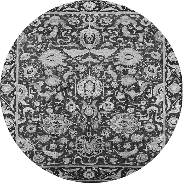 Round Machine Washable Oriental Gray Industrial Rug, wshurb2958gry