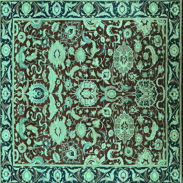 Square Machine Washable Oriental Turquoise Industrial Area Rugs, wshurb2958turq