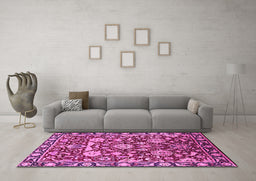 Machine Washable Oriental Pink Industrial Rug in a Living Room, wshurb2958pnk