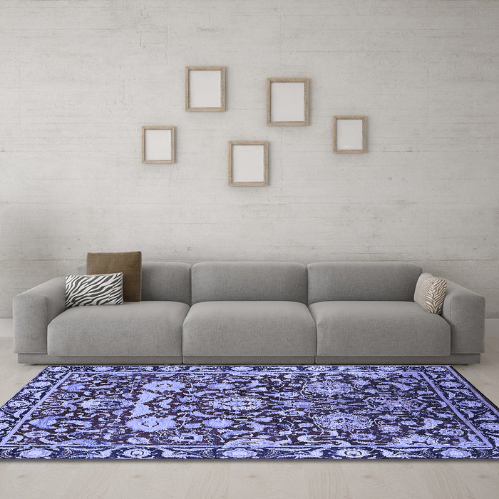 Machine Washable Oriental Blue Industrial Rug in a Living Room, wshurb2958blu