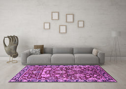 Machine Washable Oriental Purple Industrial Area Rugs in a Living Room, wshurb2958pur