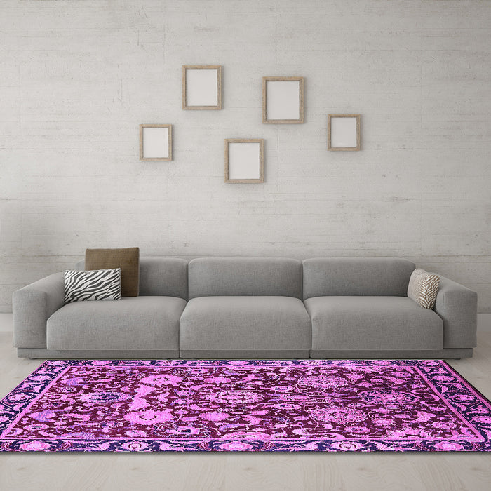 Machine Washable Oriental Purple Industrial Area Rugs in a Living Room, wshurb2958pur