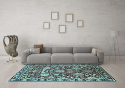 Machine Washable Oriental Light Blue Industrial Rug in a Living Room, wshurb2958lblu