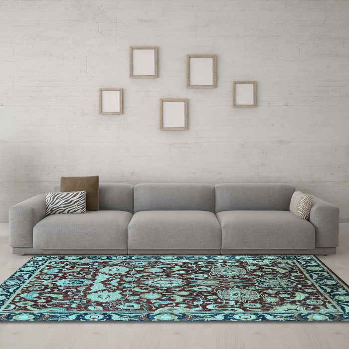 Machine Washable Oriental Light Blue Industrial Rug in a Living Room, wshurb2958lblu