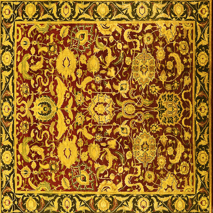 Square Machine Washable Oriental Yellow Industrial Rug, wshurb2958yw
