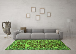 Machine Washable Oriental Green Industrial Area Rugs in a Living Room,, wshurb2958grn