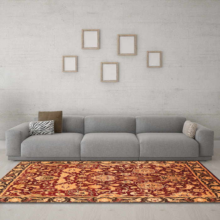 Machine Washable Oriental Orange Industrial Area Rugs in a Living Room, wshurb2958org