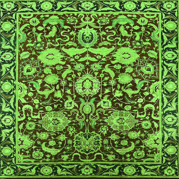 Square Machine Washable Oriental Green Industrial Area Rugs, wshurb2958grn