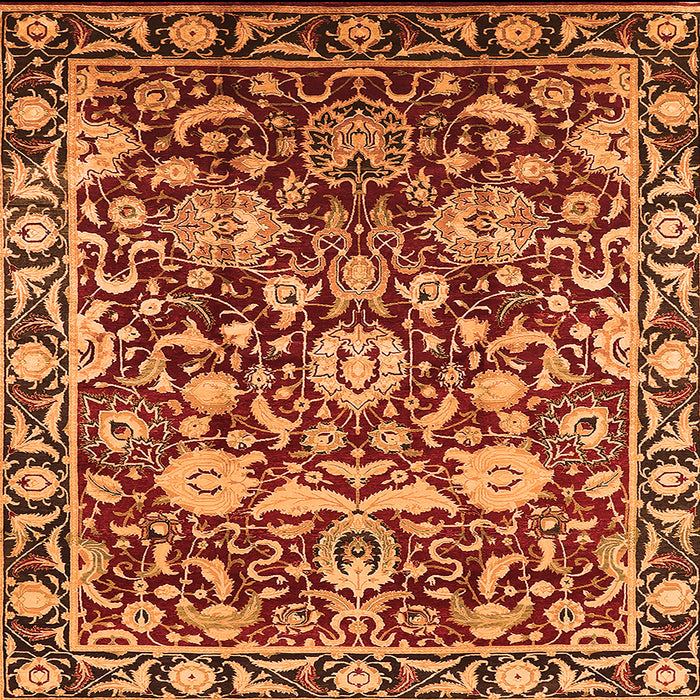 Square Machine Washable Oriental Orange Industrial Area Rugs, wshurb2958org
