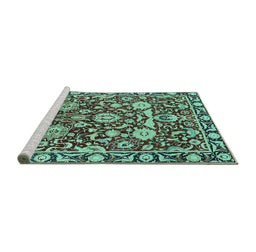Sideview of Machine Washable Oriental Turquoise Industrial Area Rugs, wshurb2958turq