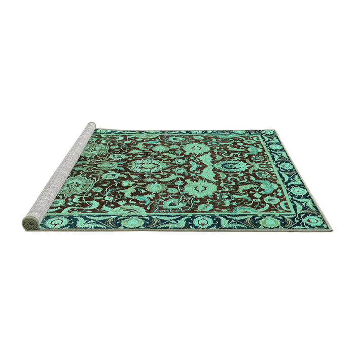 Sideview of Machine Washable Oriental Turquoise Industrial Area Rugs, wshurb2958turq