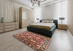 Mid-Century Modern Sandy Brown Oriental Rug in a Bedroom, urb2958