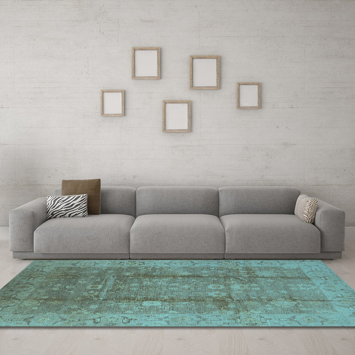 Machine Washable Oriental Light Blue Industrial Rug in a Living Room, wshurb2959lblu