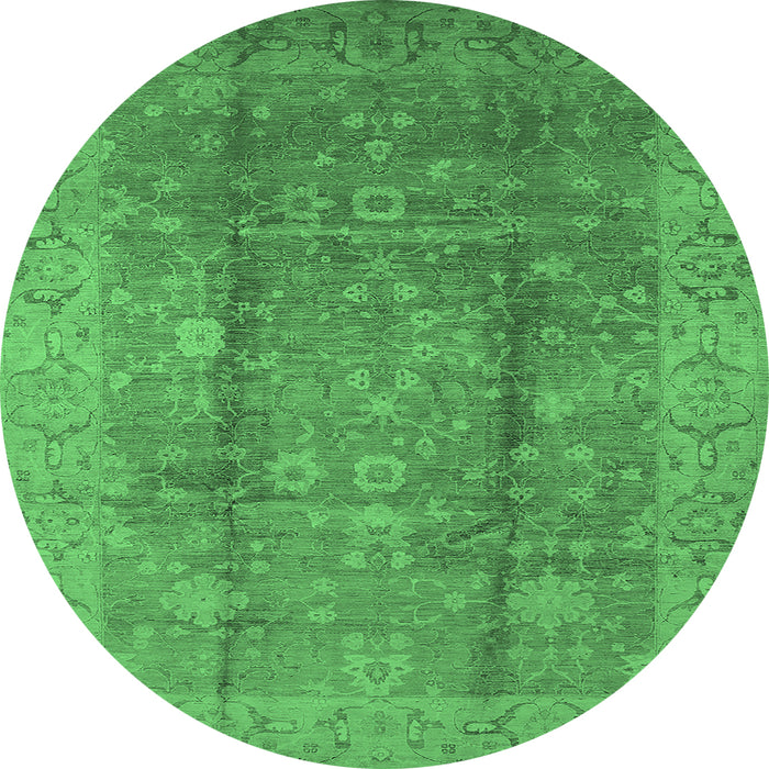 Round Oriental Emerald Green Industrial Rug, urb2959emgrn