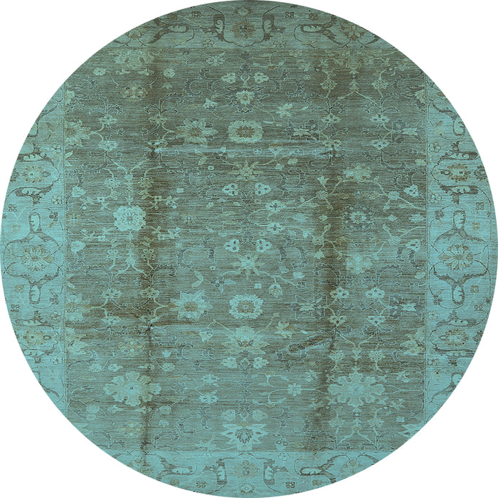 Round Machine Washable Oriental Light Blue Industrial Rug, wshurb2959lblu