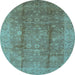 Round Machine Washable Oriental Light Blue Industrial Rug, wshurb2959lblu