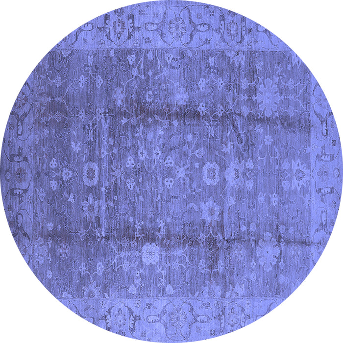Round Machine Washable Oriental Blue Industrial Rug, wshurb2959blu