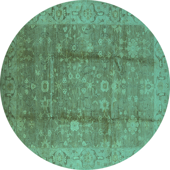 Round Oriental Turquoise Industrial Rug, urb2959turq