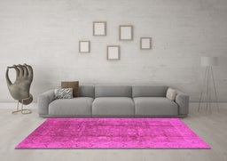 Machine Washable Oriental Pink Industrial Rug in a Living Room, wshurb2959pnk