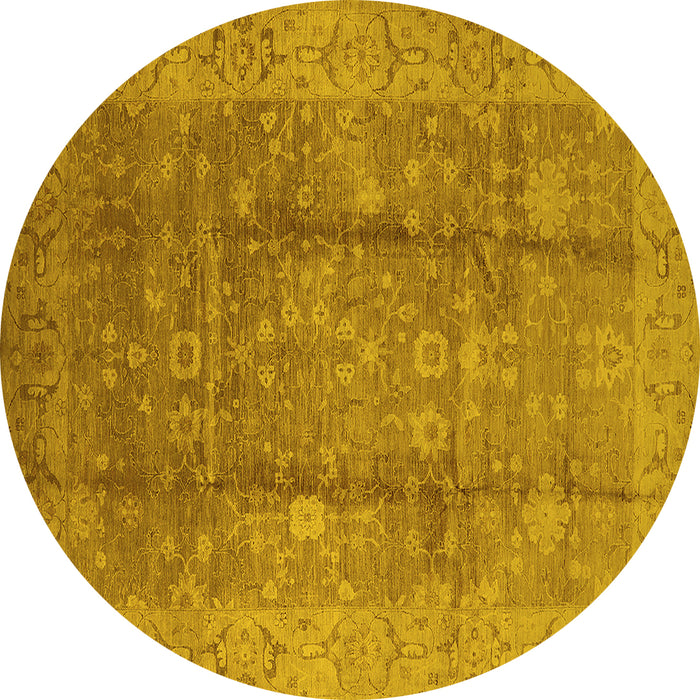 Round Machine Washable Oriental Yellow Industrial Rug, wshurb2959yw