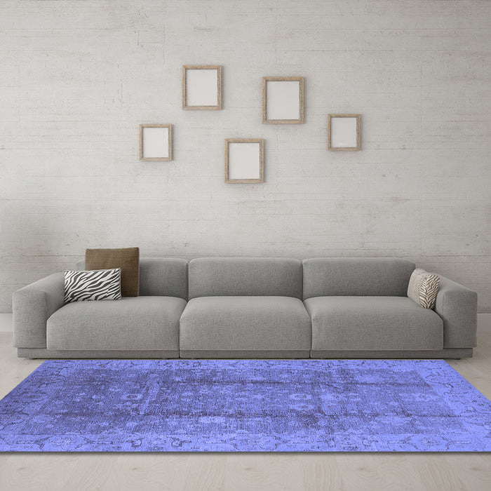 Machine Washable Oriental Blue Industrial Rug in a Living Room, wshurb2959blu