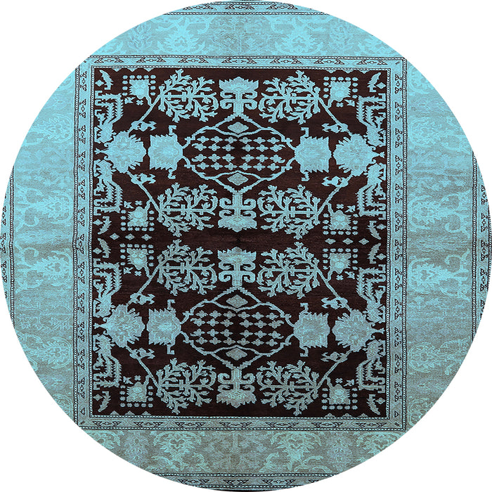 Round Machine Washable Oriental Light Blue Industrial Rug, wshurb2960lblu
