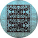 Round Machine Washable Oriental Light Blue Industrial Rug, wshurb2960lblu