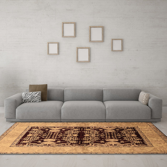 Machine Washable Oriental Brown Industrial Rug in a Living Room,, wshurb2960brn